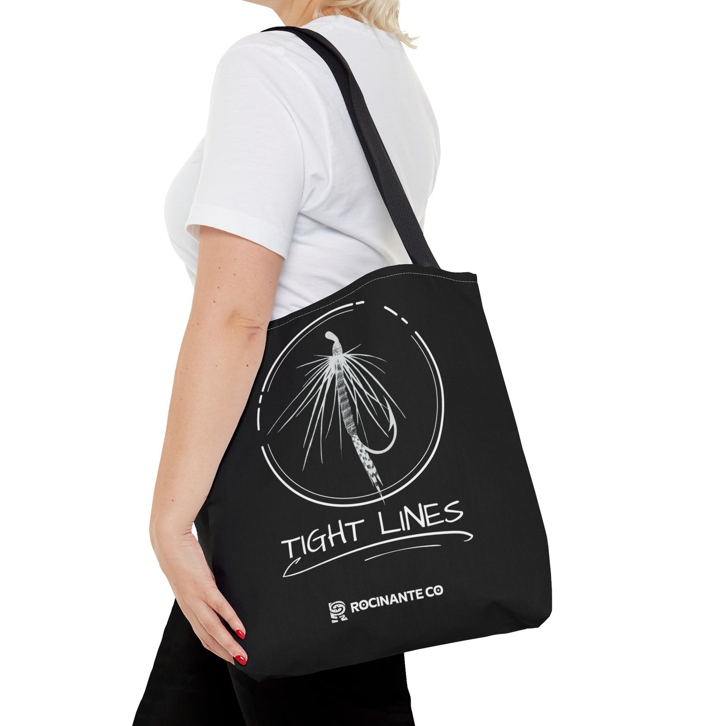 Tight Lines Tote Bag Black, Durable Fishing Tote with Spacious Design & Comfortable Handles for Outdoor Adventures