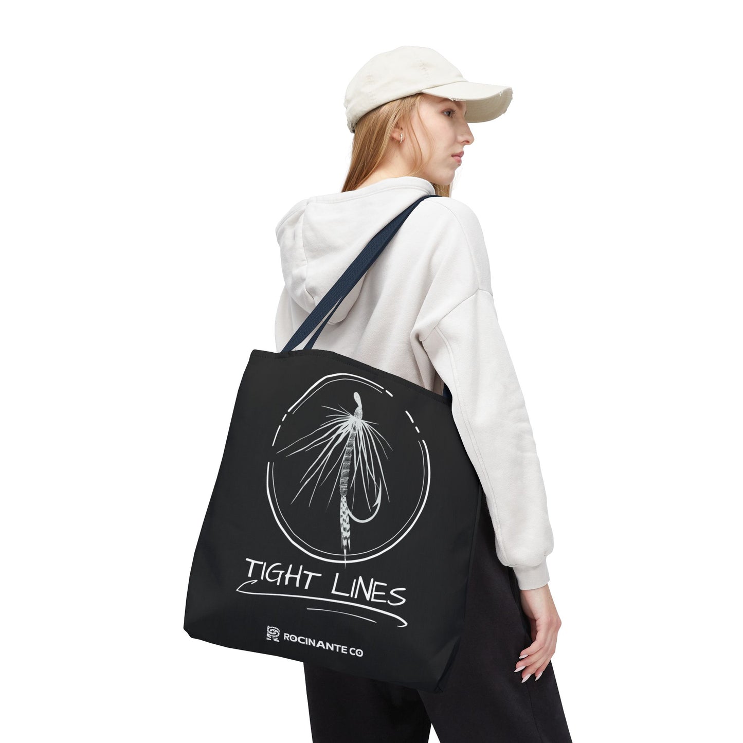 Tight Lines Tote Bag Black, Durable Fishing Tote with Spacious Design & Comfortable Handles for Outdoor Adventures