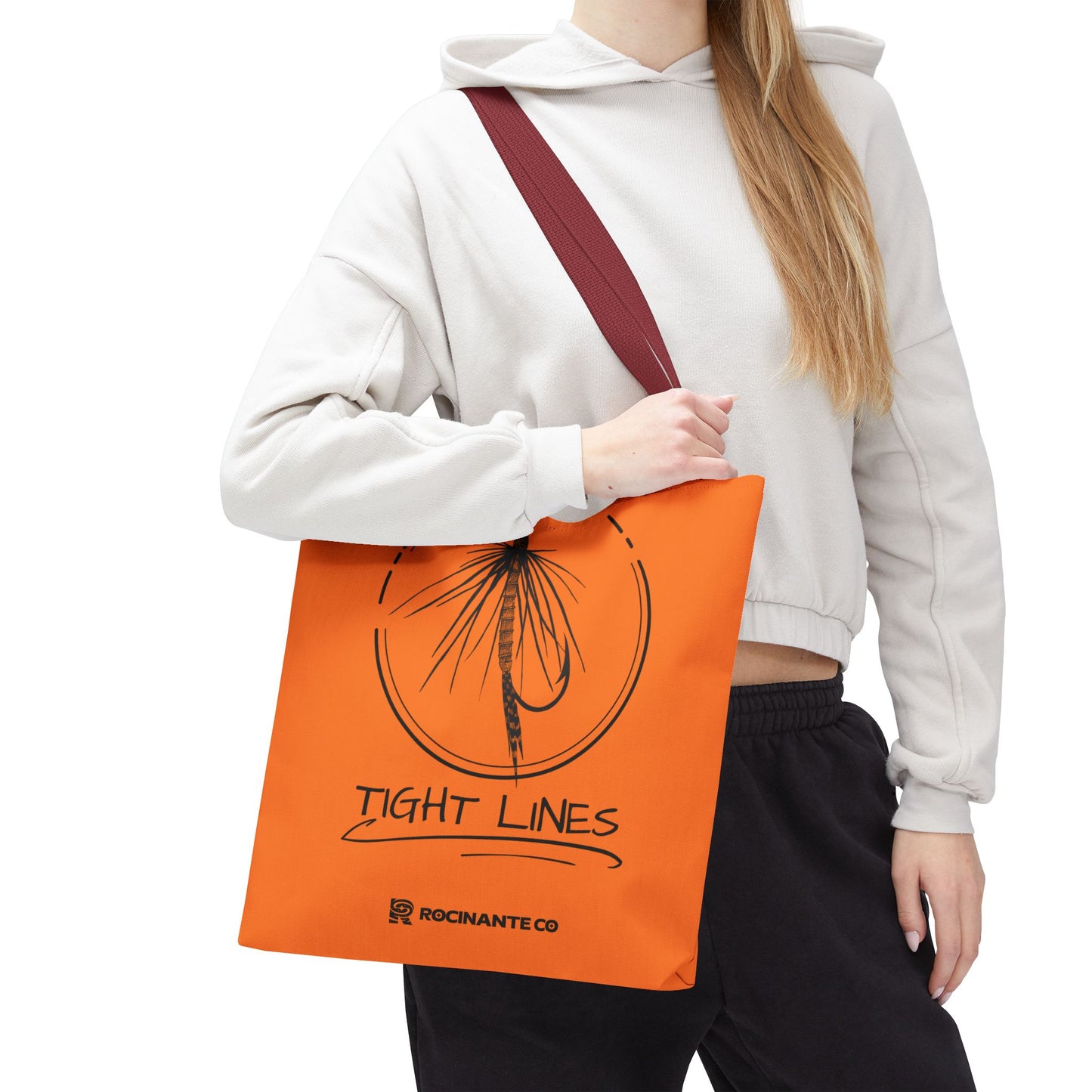 Tight Lines Tote Bag Orange, Durable Canvas Fishing, Beach, Market, Lightweight Reusable Grocery Bag, Outdoor Adventure Gift