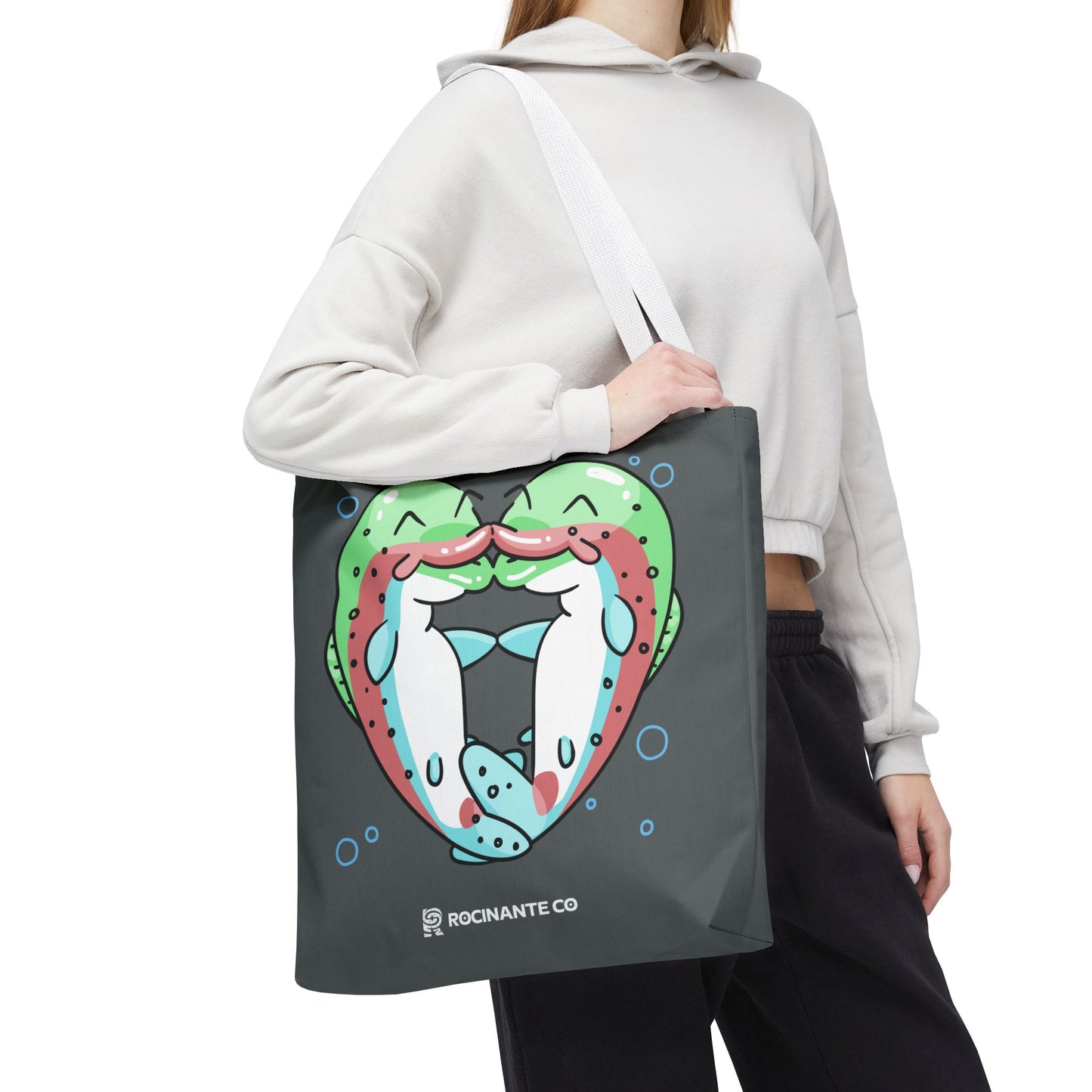 Trout Heart Tote Bag Grey - Eco-Friendly Reusable Shopper, Durable Canvas Carryall for Everyday Use & Gift Idea