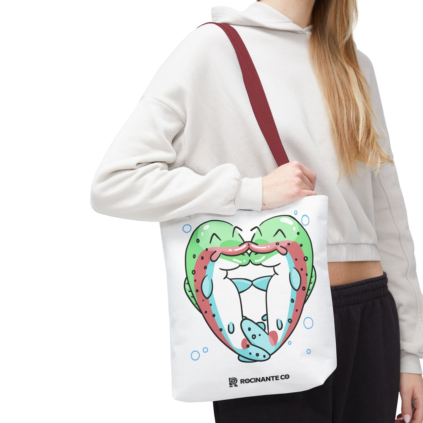 Trout Heart Tote Bag White, Cute Fish Illustration Canvas Shopper, Eco-Friendly Reusable Grocery Bag, Stylish Everyday Carry-All