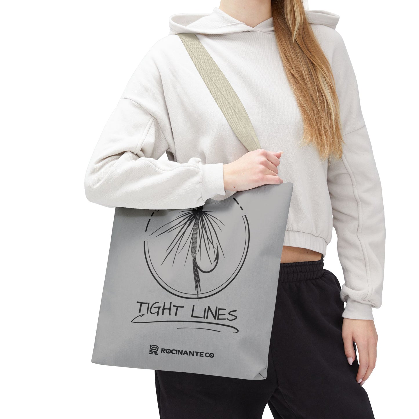 Tight Lines Tote Bag Grey - Durable Fishing Gift, Canvas Beach, Reusable Market Shopping Bag, Casual Everyday Carry Tote