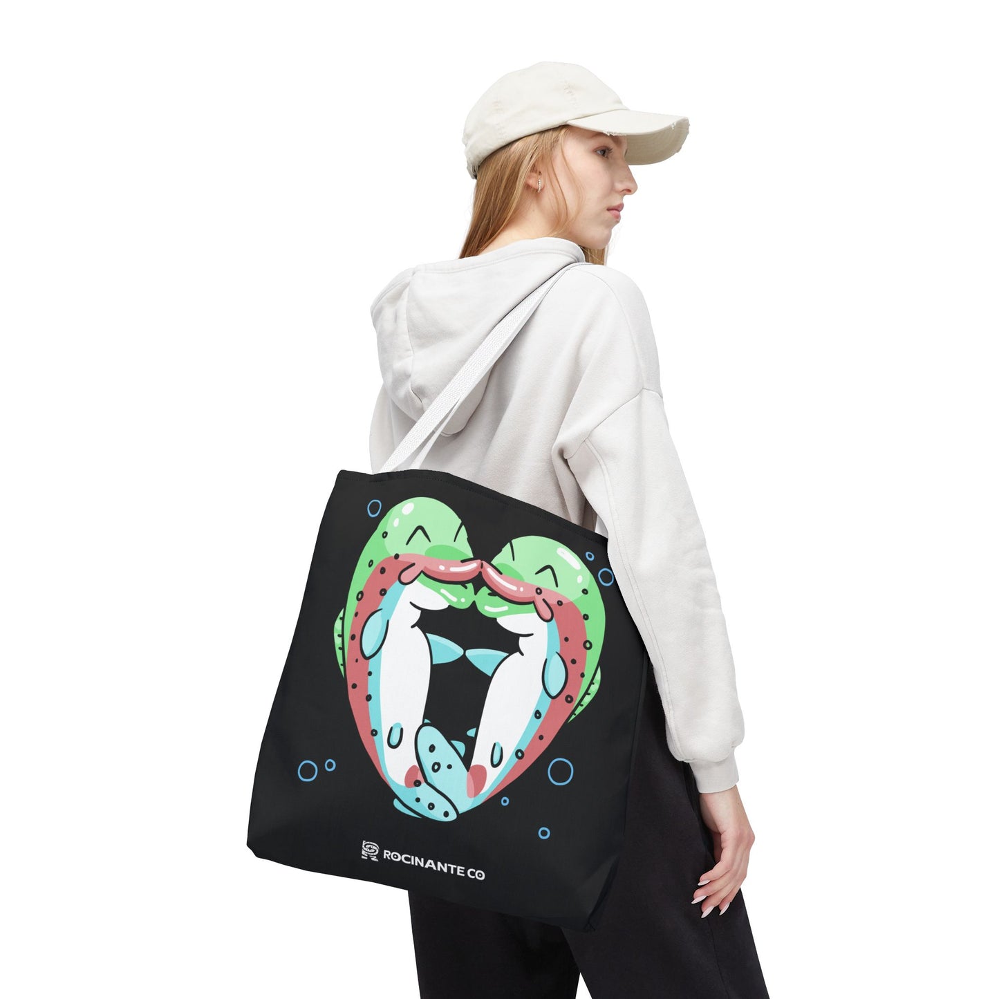 Trout Heart Tote Bag Black – Eco-Friendly Reusable Grocery Shopper, Stylish Canvas Bag for Fishing Lovers & Outdoor Adventures