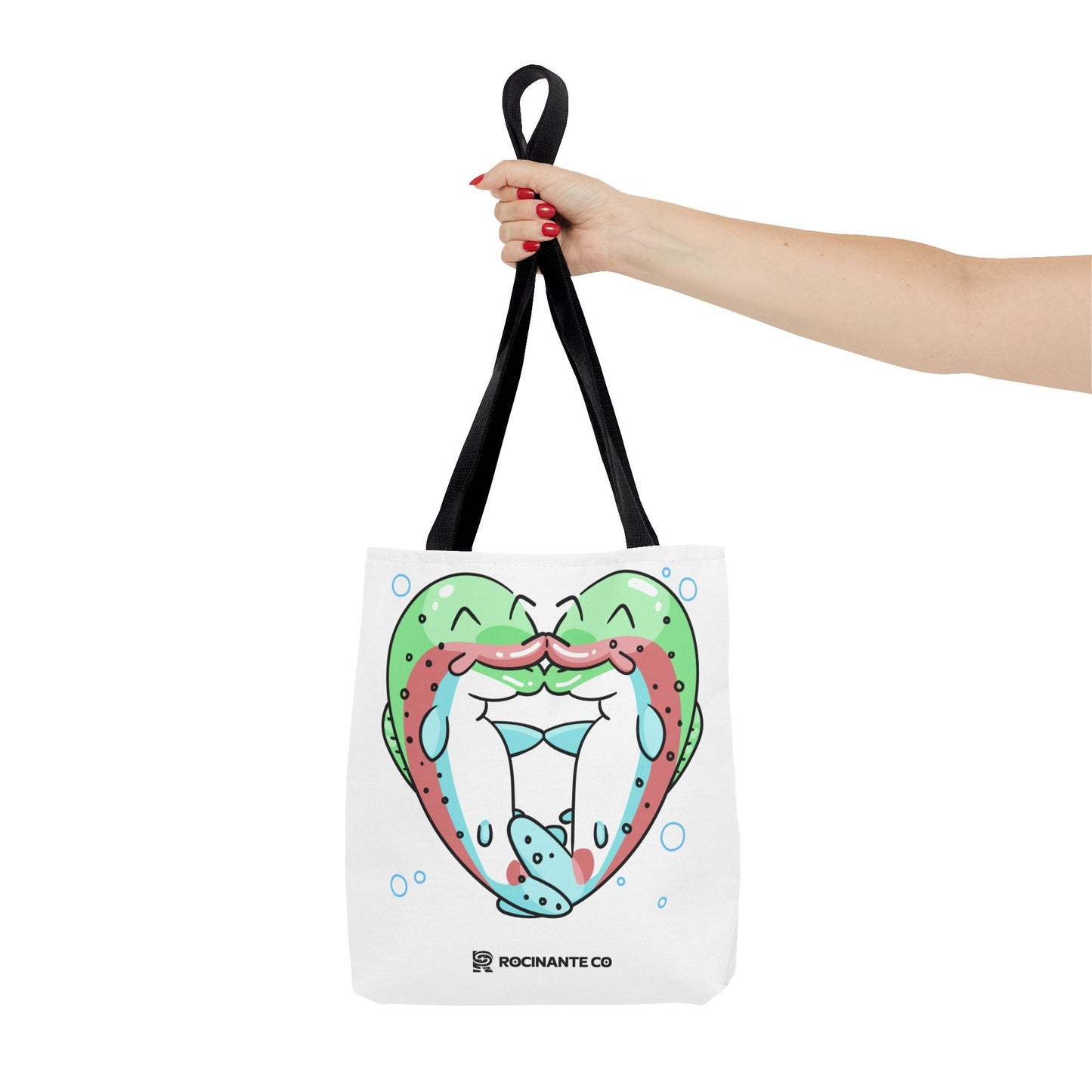 Trout Heart Tote Bag White, Cute Fish Illustration Canvas Shopper, Eco-Friendly Reusable Grocery Bag, Stylish Everyday Carry-All