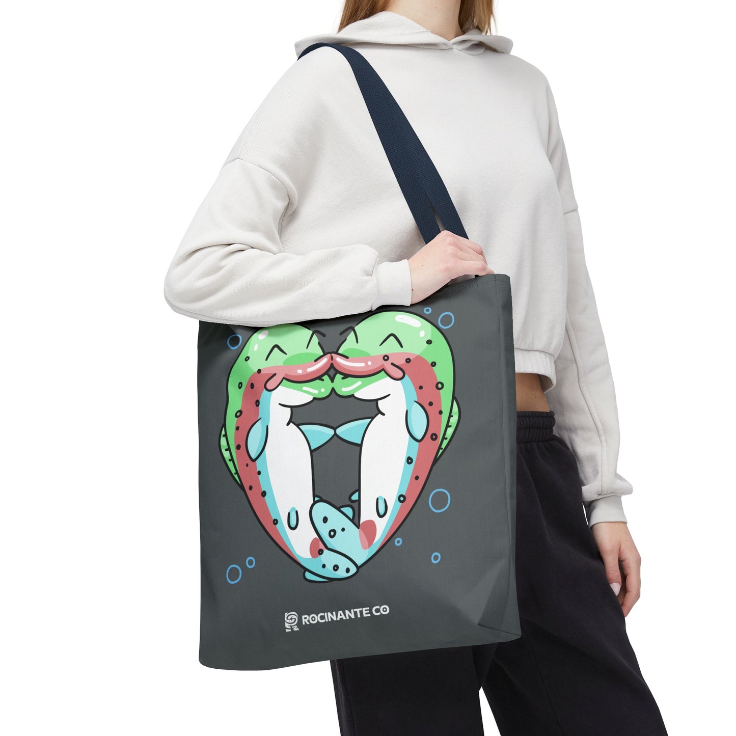 Trout Heart Tote Bag Grey - Eco-Friendly Reusable Shopper, Durable Canvas Carryall for Everyday Use & Gift Idea