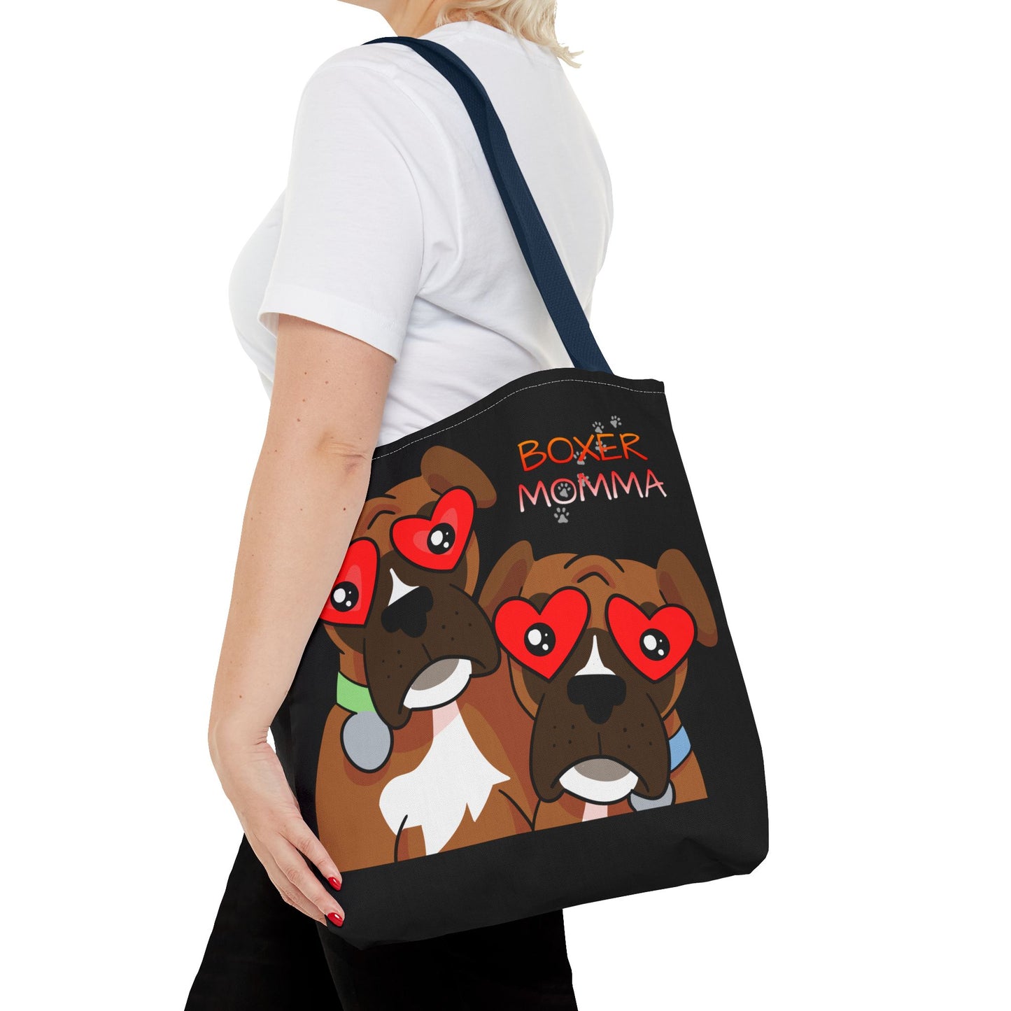 Boxer Momma Tote Bag Black - Durable Canvas Shoulder Bag for Dog Lovers, Spacious Everyday Carry, Pet Mom Gift
