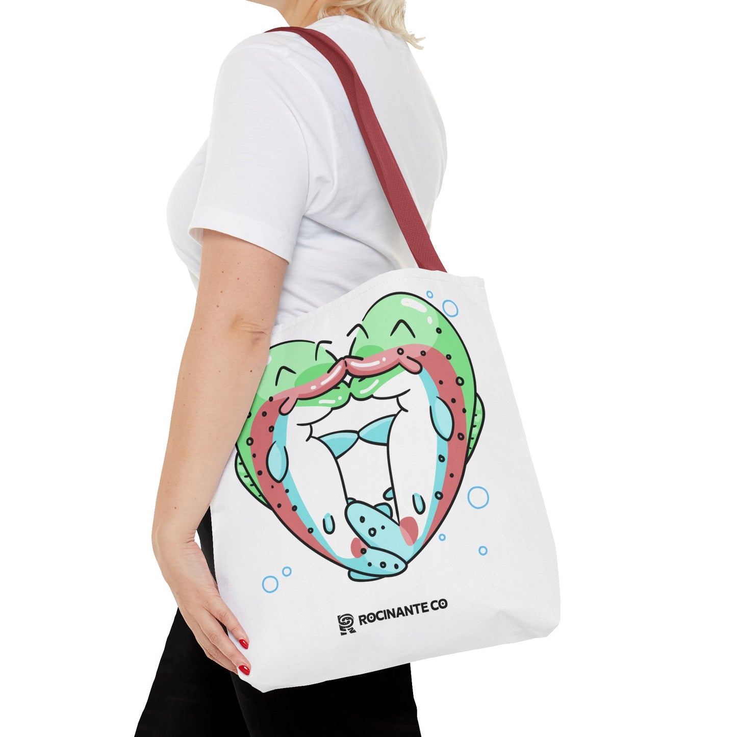 Trout Heart Tote Bag White, Cute Fish Illustration Canvas Shopper, Eco-Friendly Reusable Grocery Bag, Stylish Everyday Carry-All