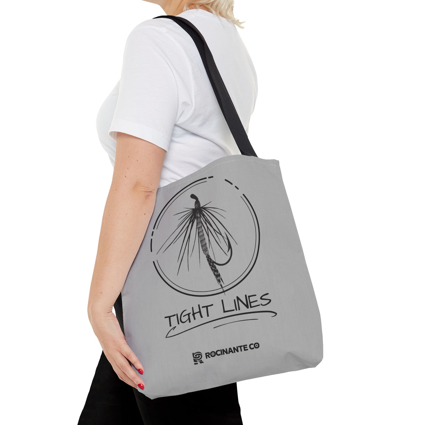 Tight Lines Tote Bag Grey - Durable Fishing Gift, Canvas Beach, Reusable Market Shopping Bag, Casual Everyday Carry Tote