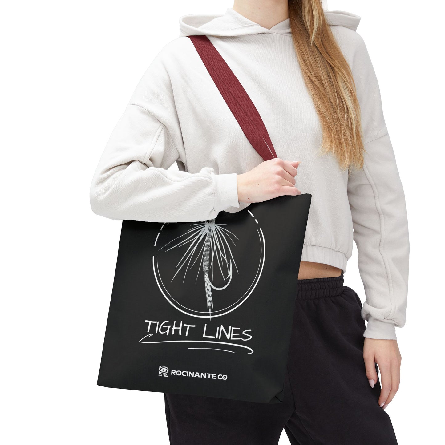 Tight Lines Tote Bag Black, Durable Fishing Tote with Spacious Design & Comfortable Handles for Outdoor Adventures