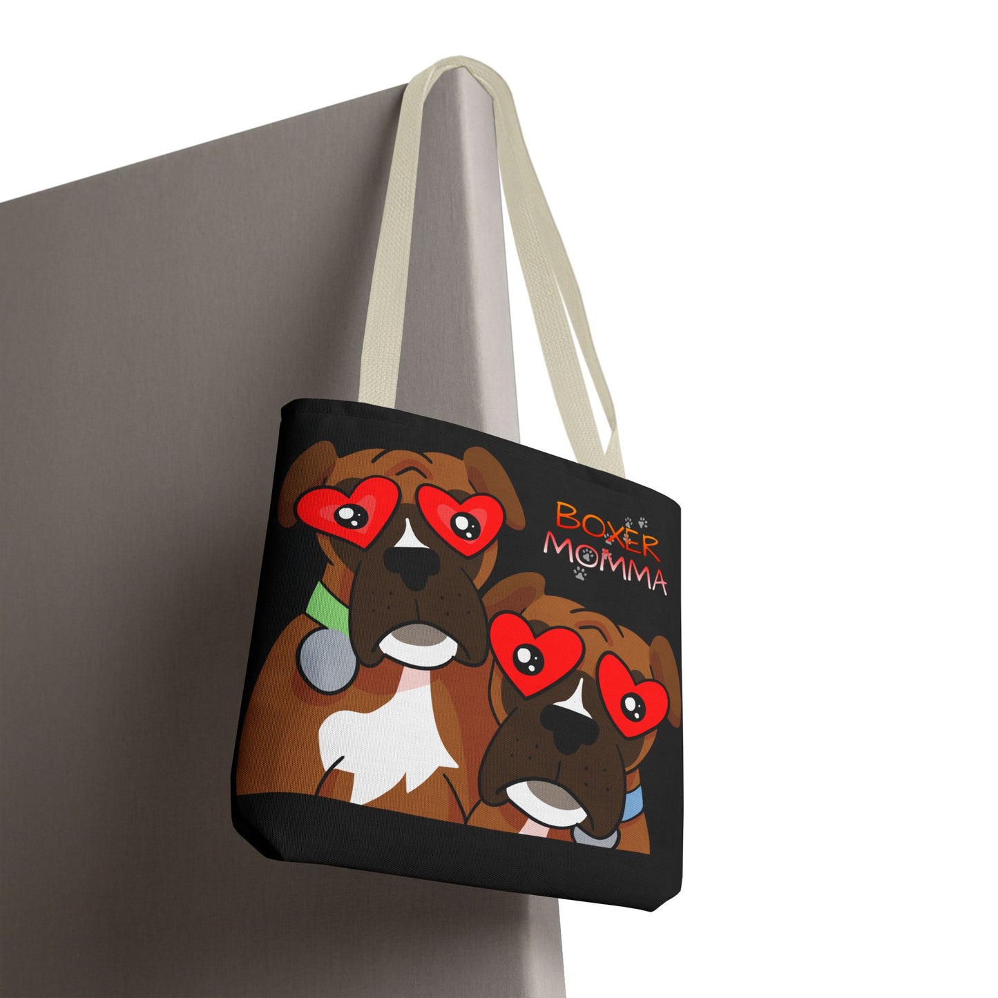 Boxer Momma Tote Bag Black - Durable Canvas Shoulder Bag for Dog Lovers, Spacious Everyday Carry, Pet Mom Gift