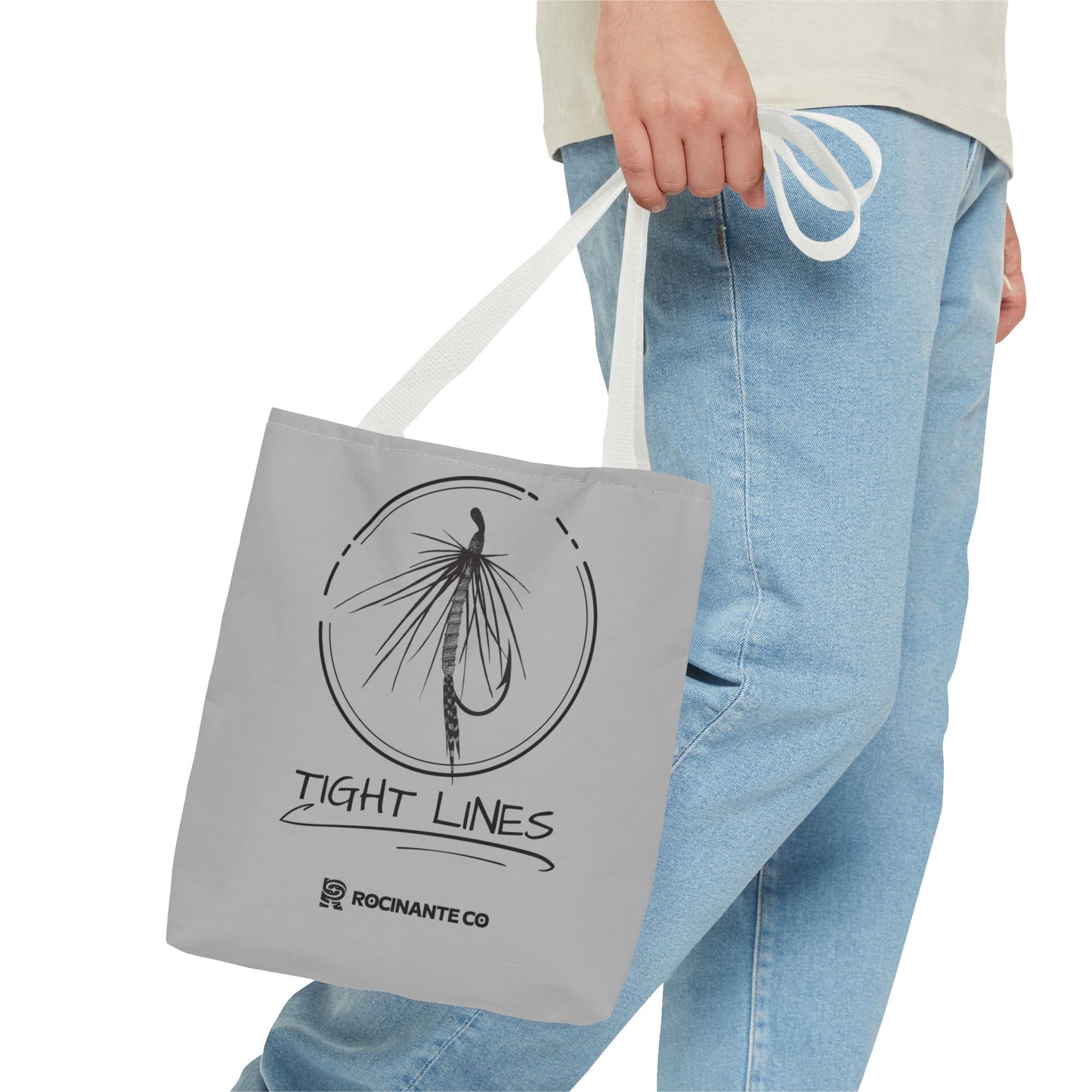 Tight Lines Tote Bag Grey - Durable Fishing Gift, Canvas Beach, Reusable Market Shopping Bag, Casual Everyday Carry Tote