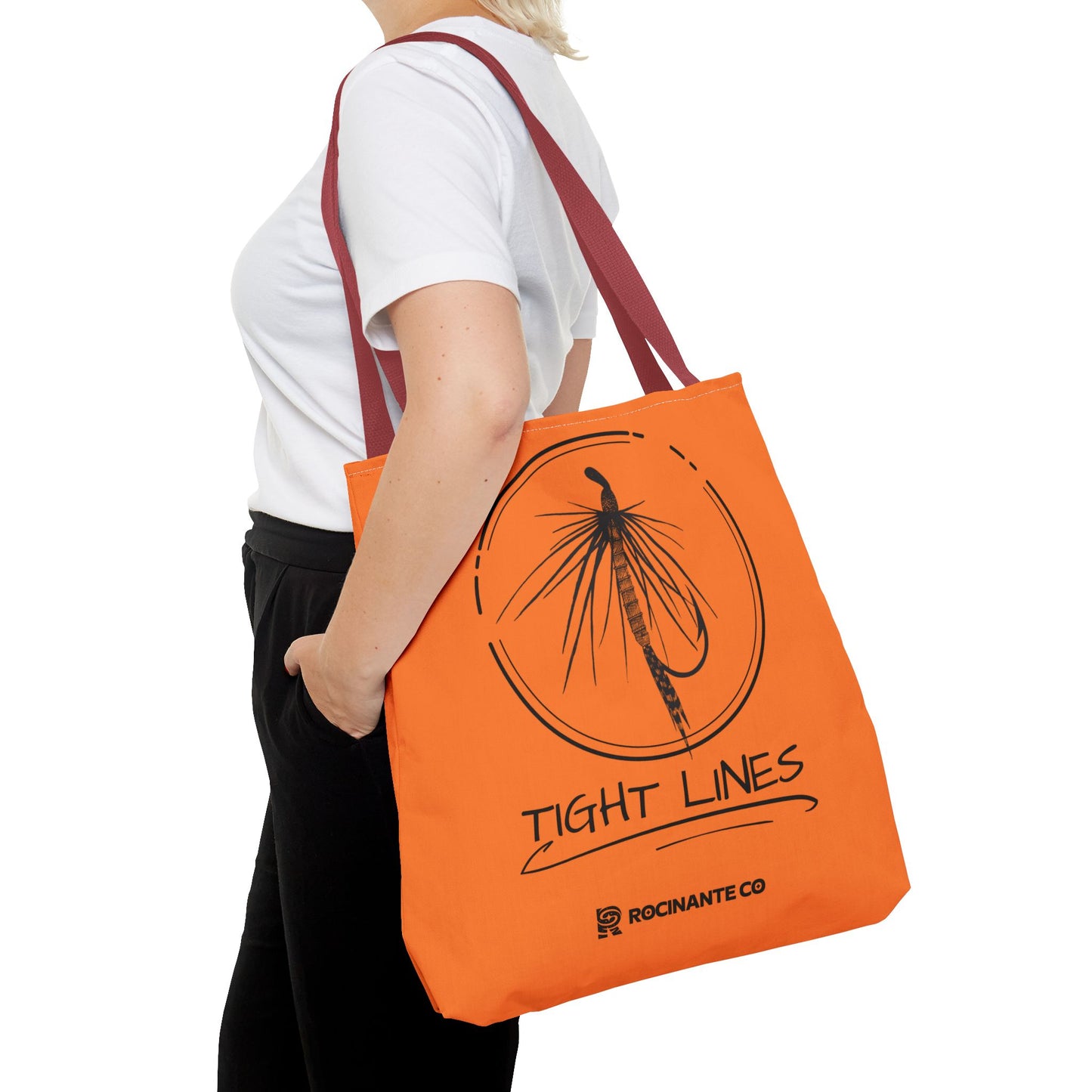 Tight Lines Tote Bag Orange, Durable Canvas Fishing, Beach, Market, Lightweight Reusable Grocery Bag, Outdoor Adventure Gift