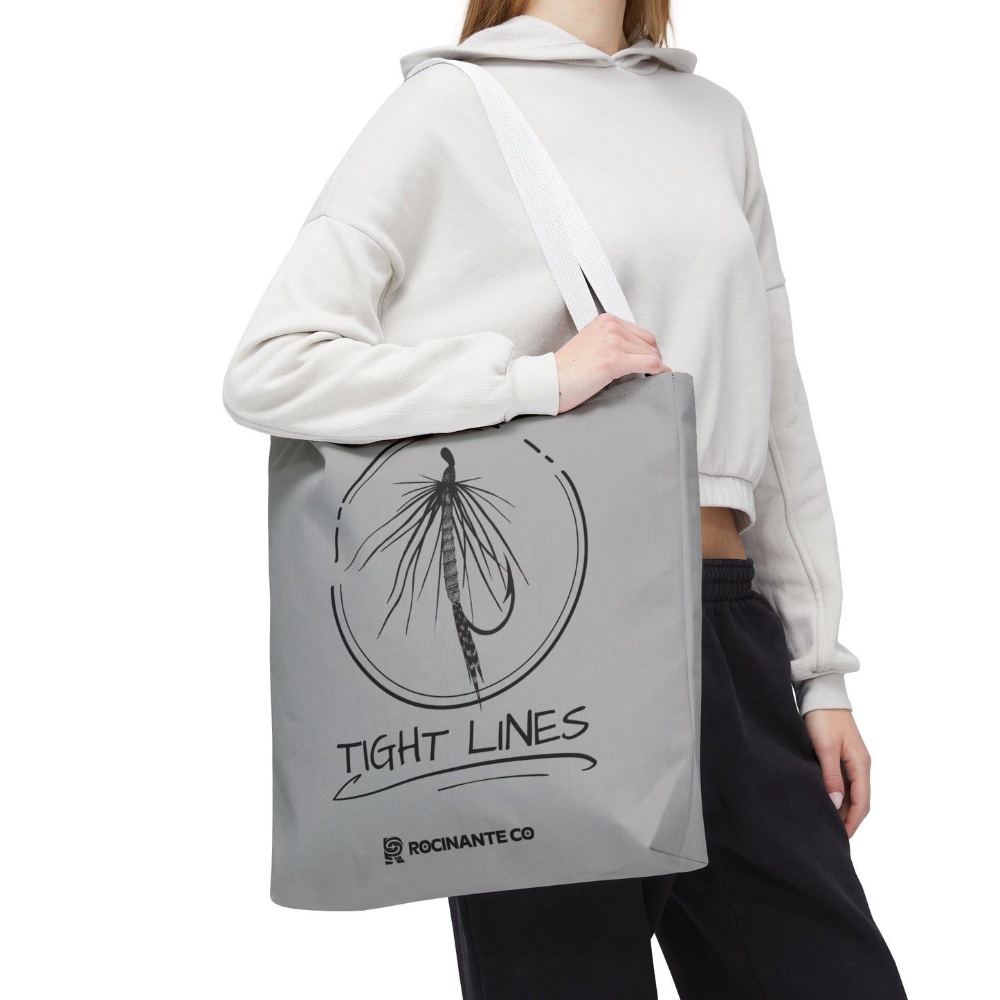 Tight Lines Tote Bag Grey - Durable Fishing Gift, Canvas Beach, Reusable Market Shopping Bag, Casual Everyday Carry Tote