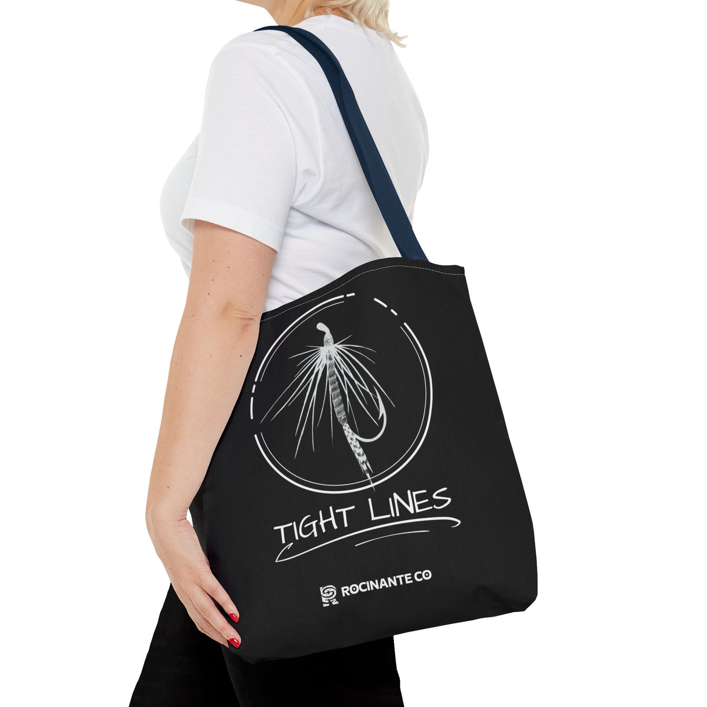 Tight Lines Tote Bag Black, Durable Fishing Tote with Spacious Design & Comfortable Handles for Outdoor Adventures