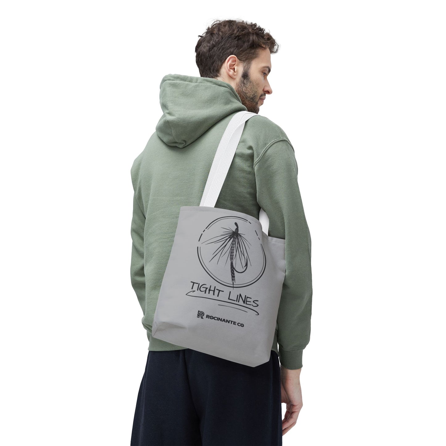 Tight Lines Tote Bag Grey - Durable Fishing Gift, Canvas Beach, Reusable Market Shopping Bag, Casual Everyday Carry Tote