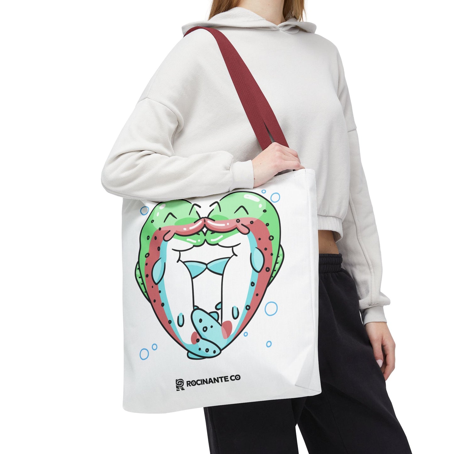 Trout Heart Tote Bag White, Cute Fish Illustration Canvas Shopper, Eco-Friendly Reusable Grocery Bag, Stylish Everyday Carry-All