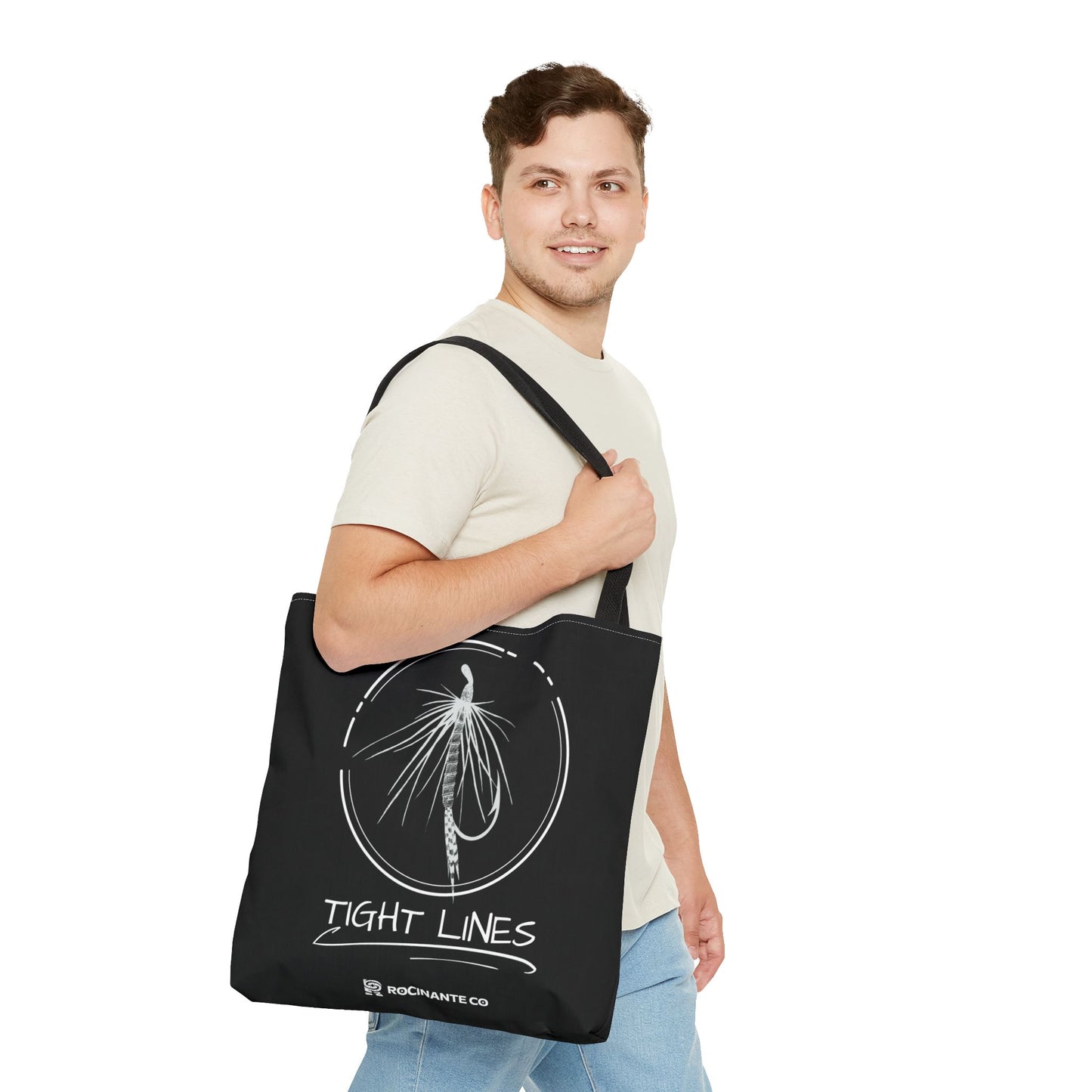 Tight Lines Tote Bag Black, Durable Fishing Tote with Spacious Design & Comfortable Handles for Outdoor Adventures