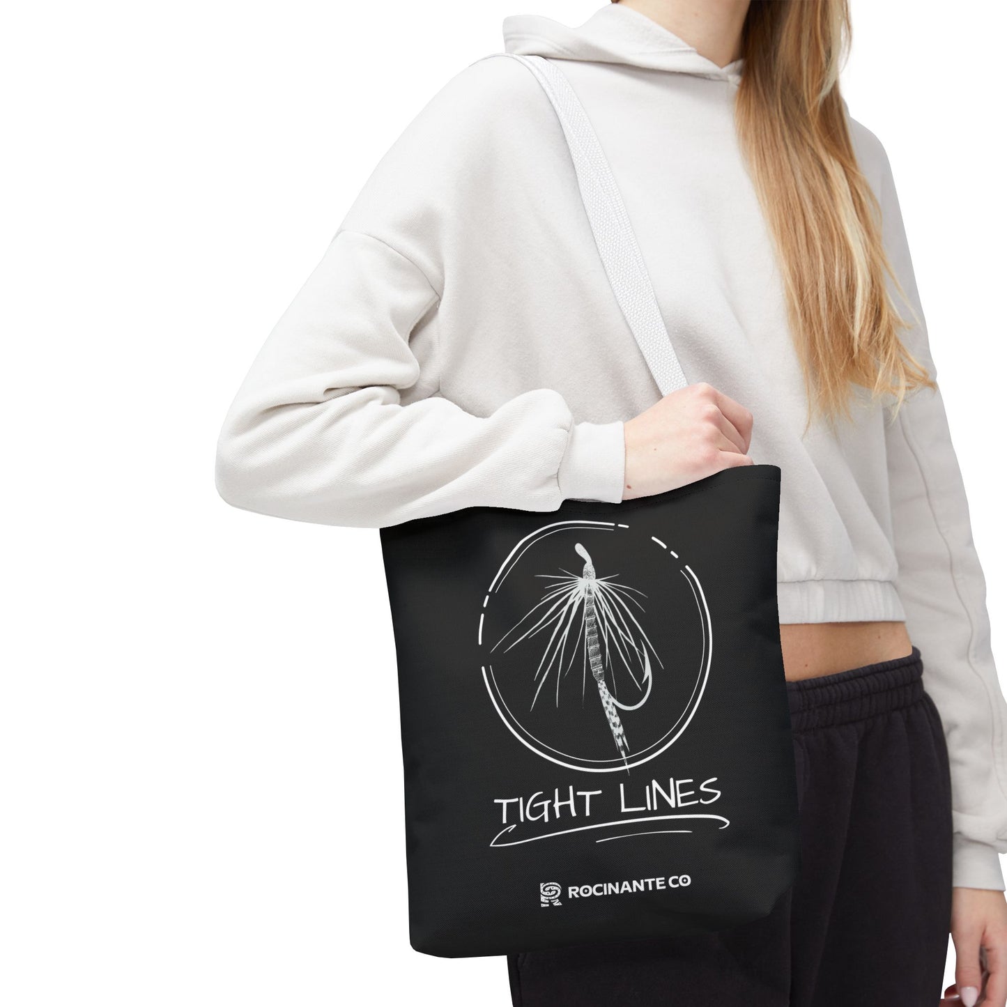 Tight Lines Tote Bag Black, Durable Fishing Tote with Spacious Design & Comfortable Handles for Outdoor Adventures