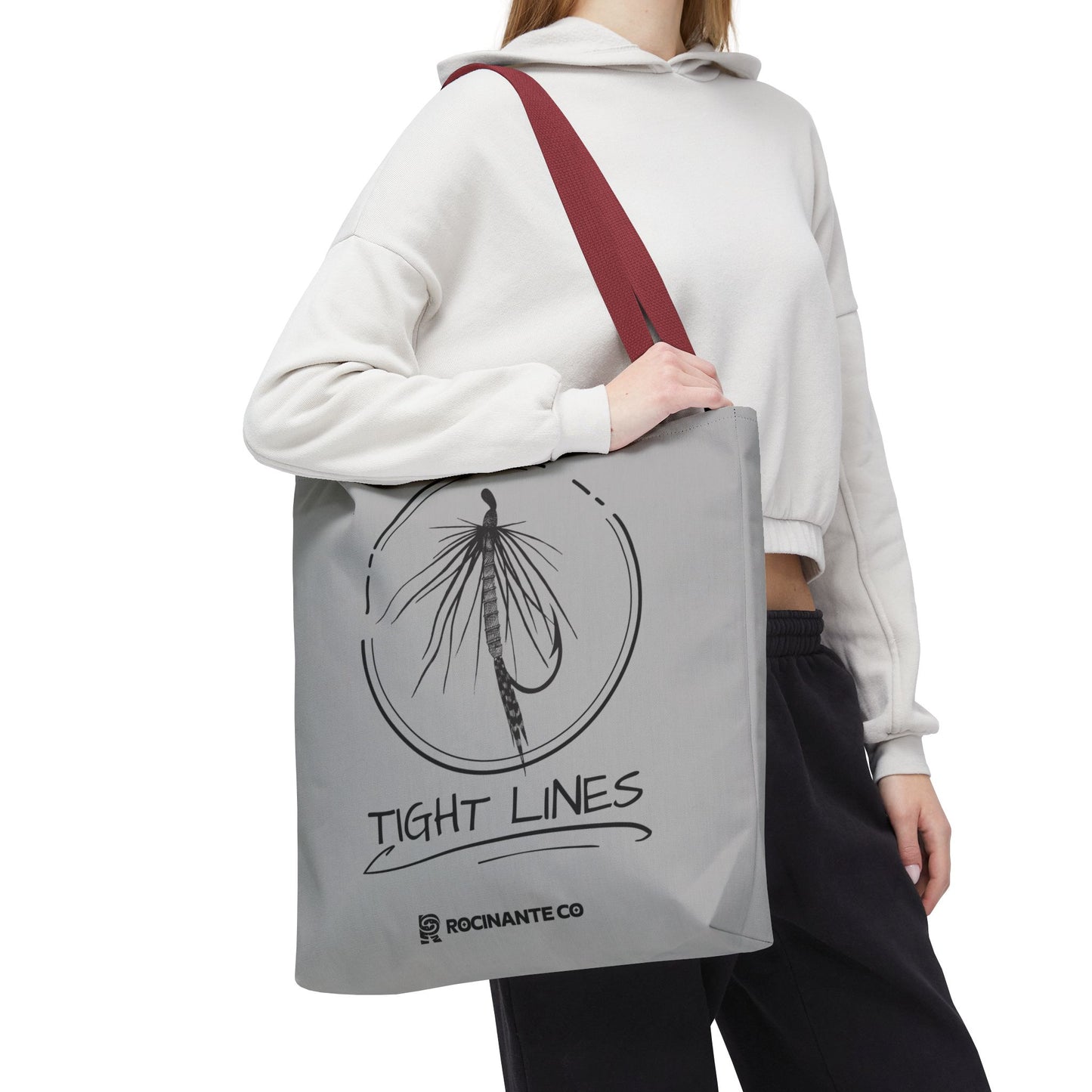 Tight Lines Tote Bag Grey - Durable Fishing Gift, Canvas Beach, Reusable Market Shopping Bag, Casual Everyday Carry Tote