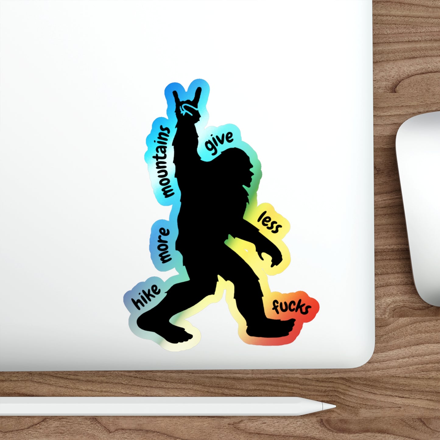Hike More Mountains Vibrant Holographic Die-Cut Sticker | Hiking Lover Decals | Outdoor Adventure Stickers | Fun Colorful Vinyl Art