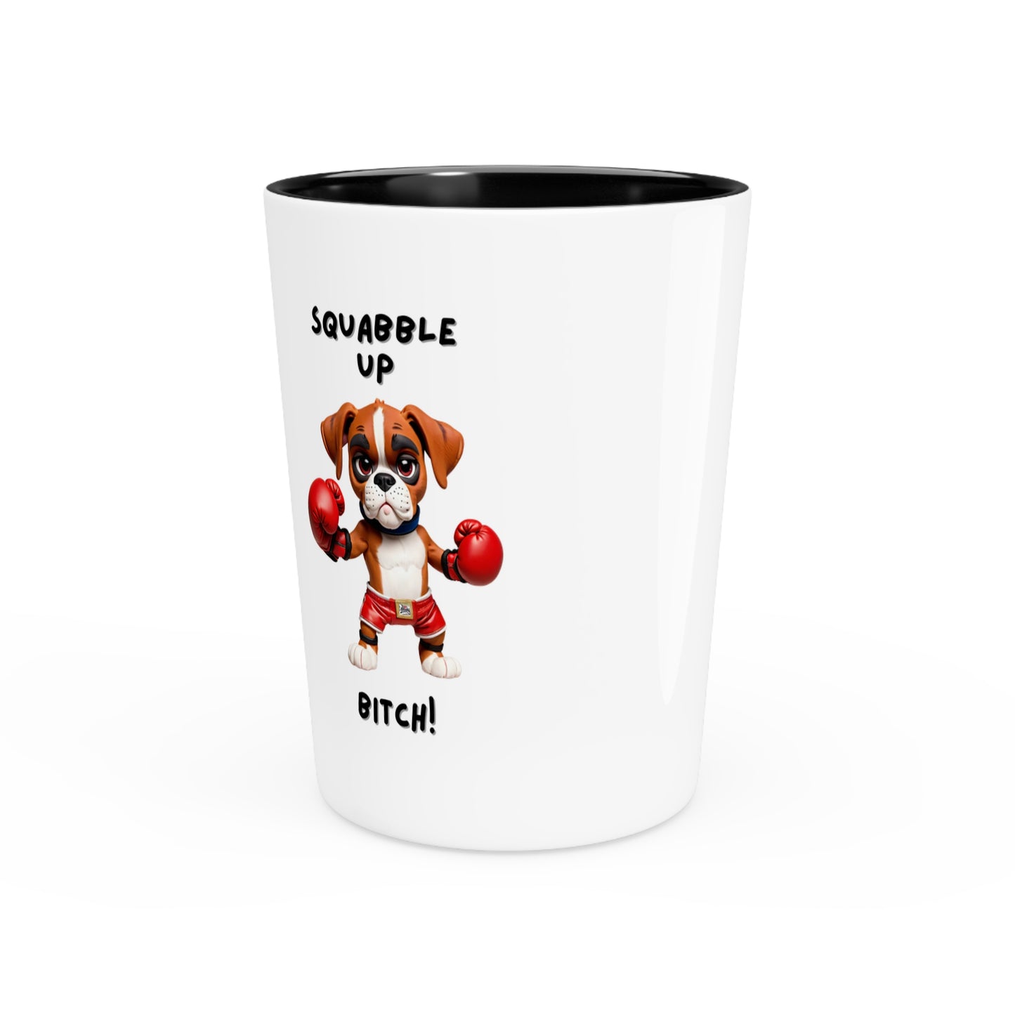 Shot Glass Squabble Up Boxer Dog Design, Funny Whiskey Glass Gift for Dog Lovers, Durable 2oz Drinking Glass, Unique Barware Accessory
