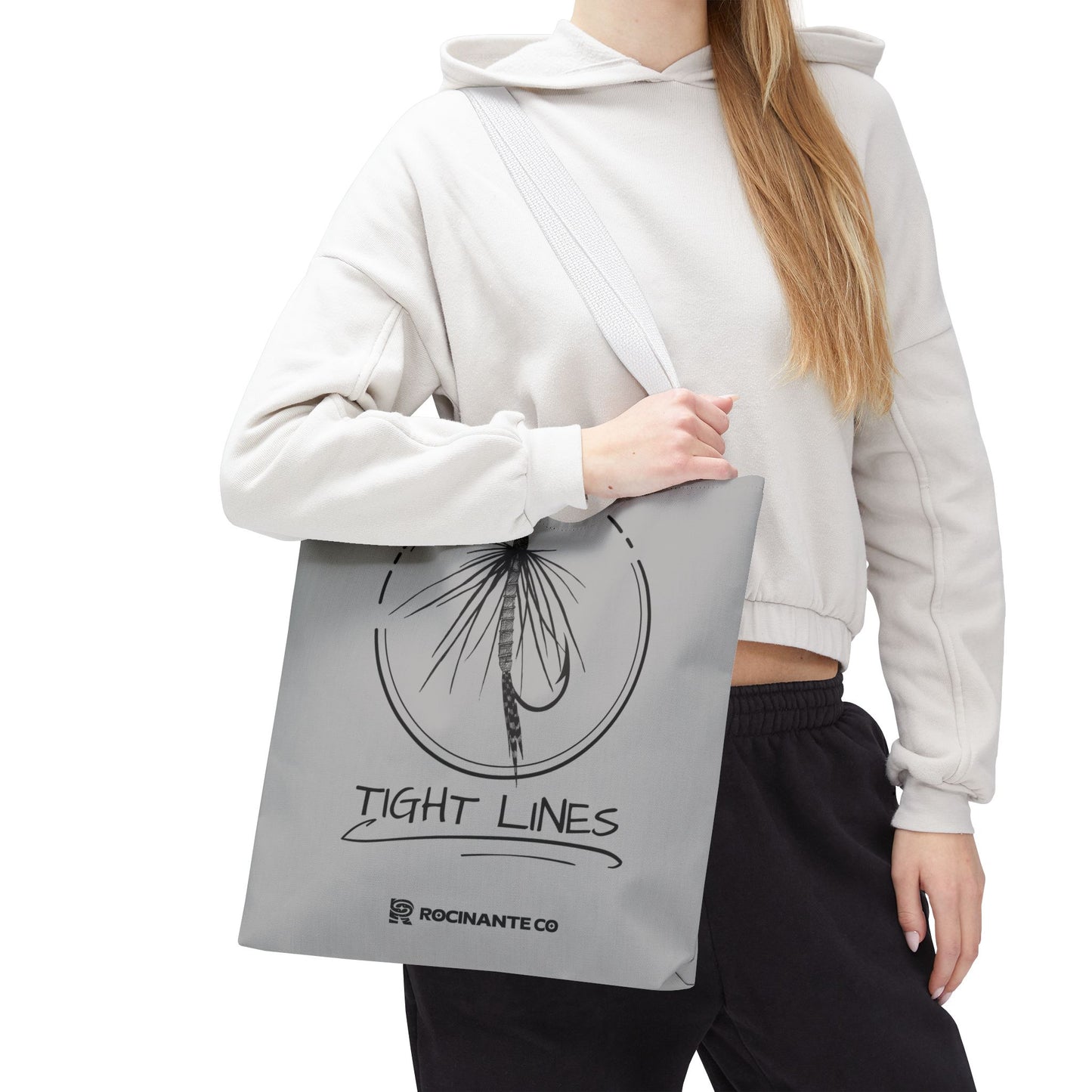 Tight Lines Tote Bag Grey - Durable Fishing Gift, Canvas Beach, Reusable Market Shopping Bag, Casual Everyday Carry Tote