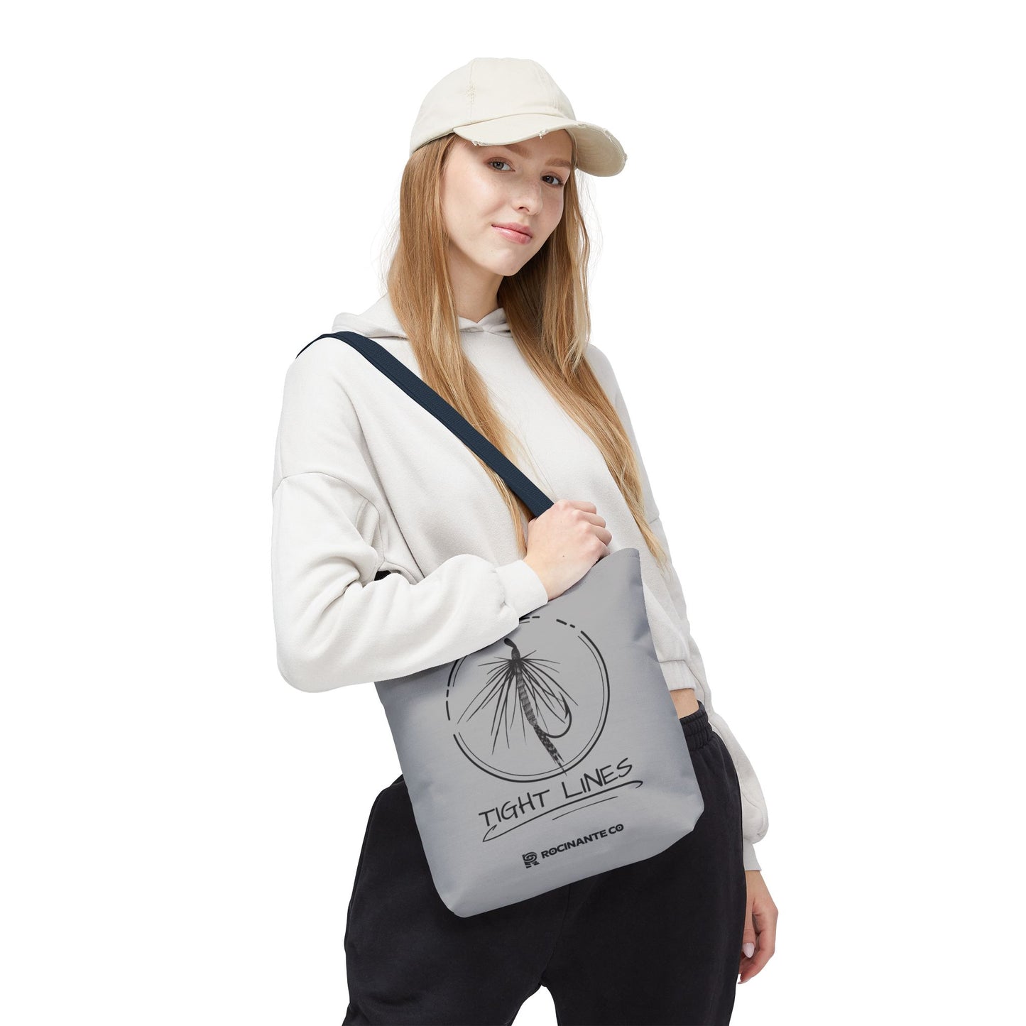 Tight Lines Tote Bag Grey - Durable Fishing Gift, Canvas Beach, Reusable Market Shopping Bag, Casual Everyday Carry Tote