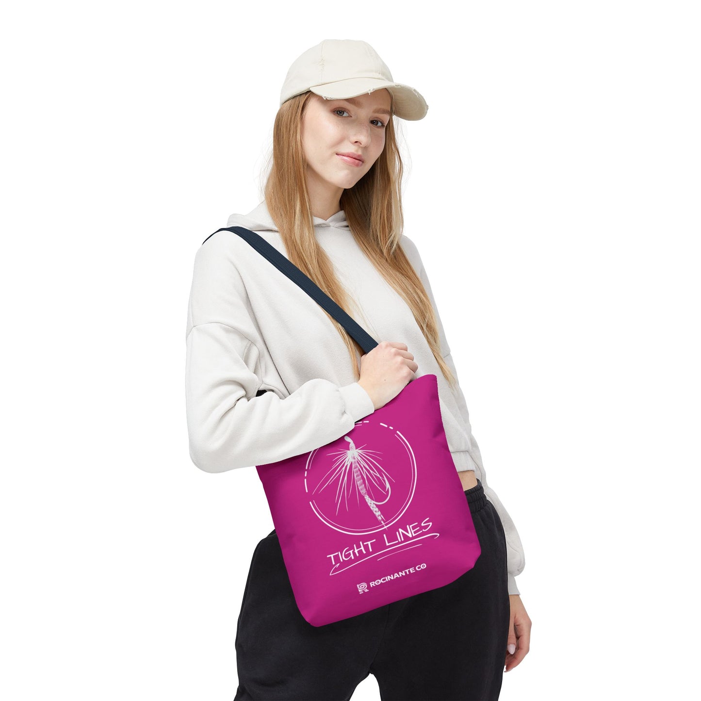 Pink Tight Lines Tote Bag, Fishing Canvas Tote Lightweight Durable Beach Market Bag