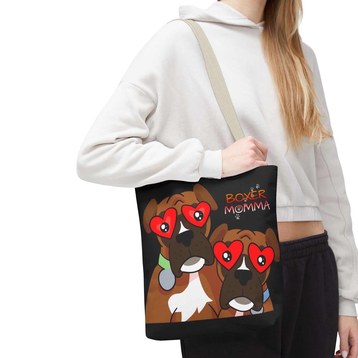 Boxer Momma Tote Bag Black - Durable Canvas Shoulder Bag for Dog Lovers, Spacious Everyday Carry, Pet Mom Gift