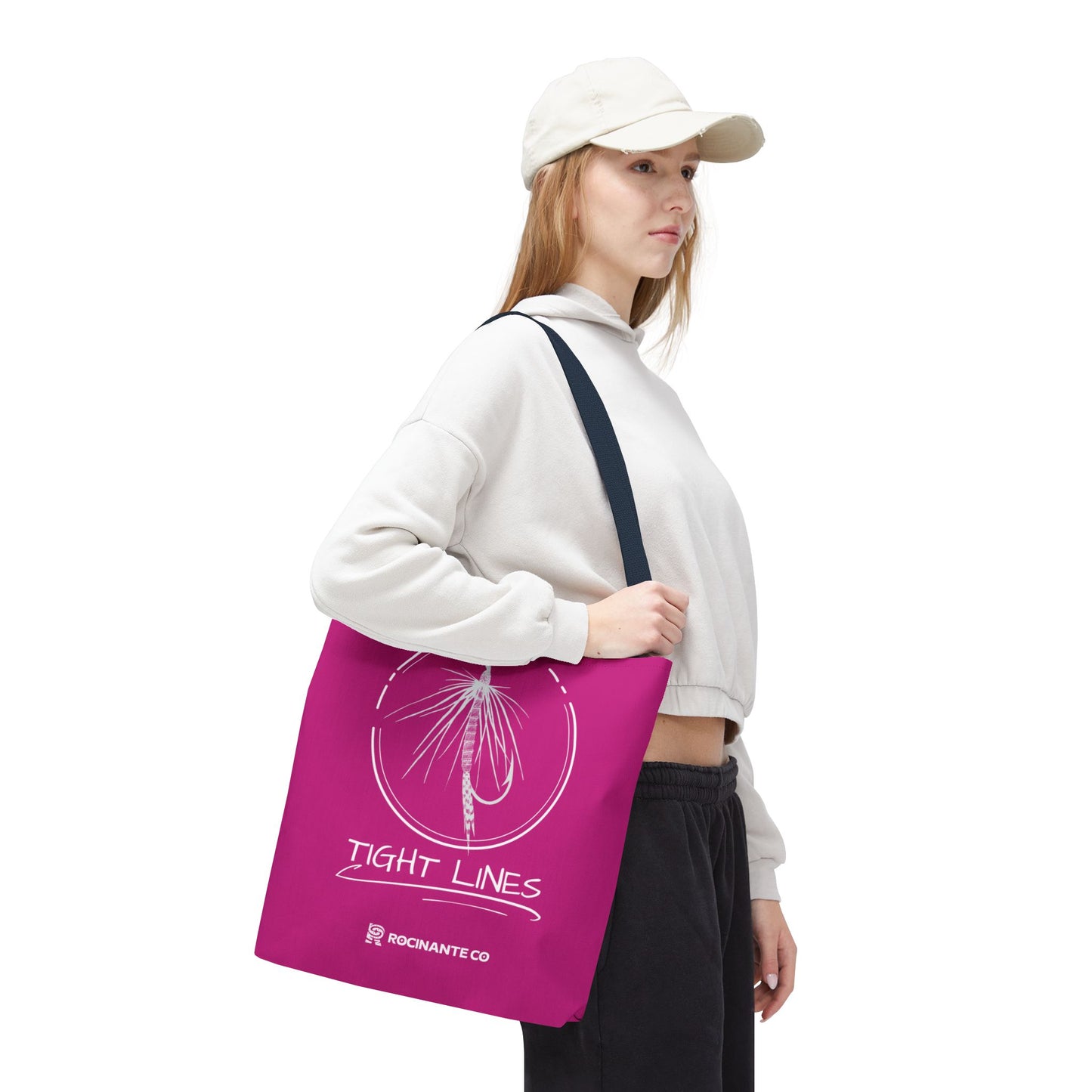 Pink Tight Lines Tote Bag, Fishing Canvas Tote Lightweight Durable Beach Market Bag