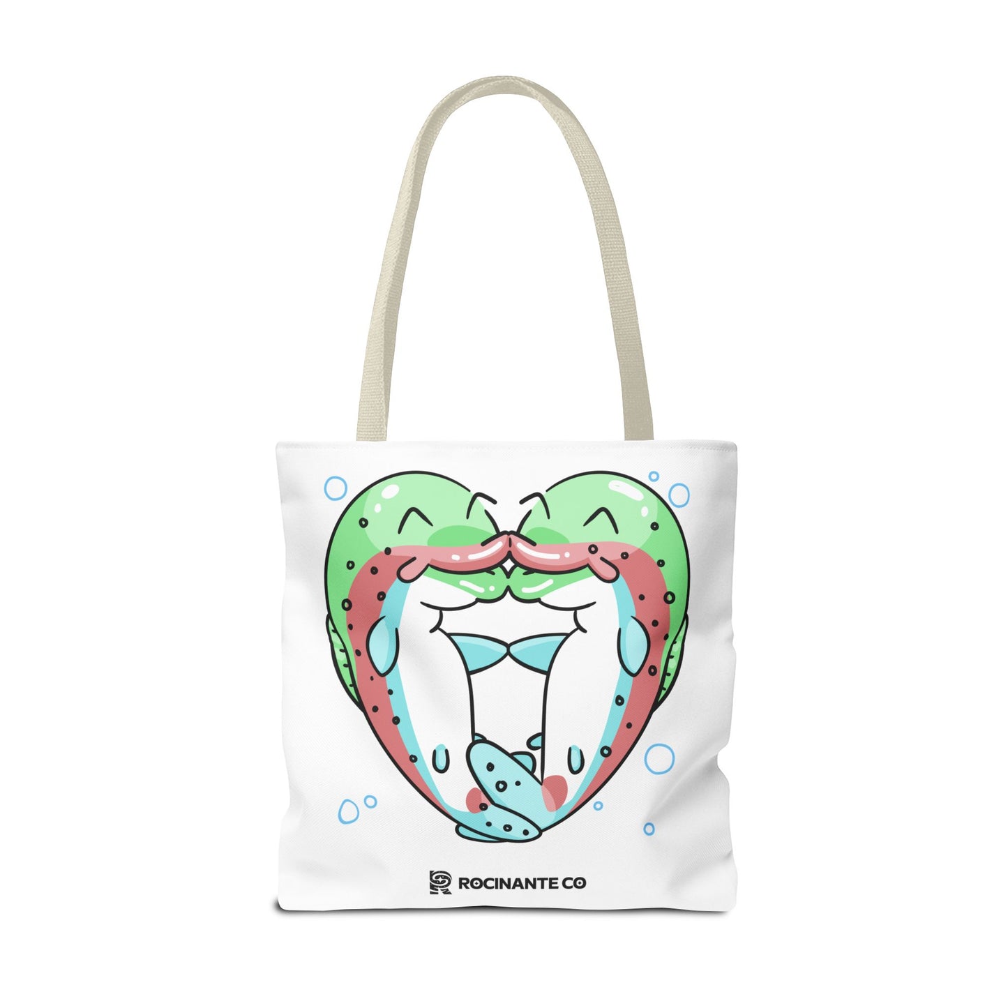 Trout Heart Tote Bag White, Cute Fish Illustration Canvas Shopper, Eco-Friendly Reusable Grocery Bag, Stylish Everyday Carry-All