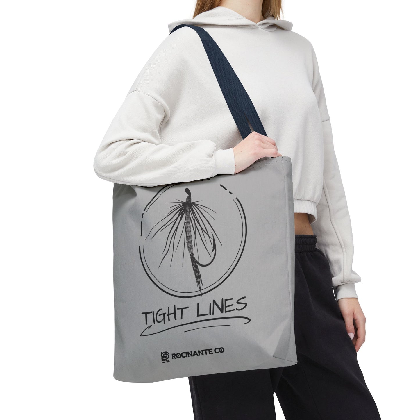 Tight Lines Tote Bag Grey - Durable Fishing Gift, Canvas Beach, Reusable Market Shopping Bag, Casual Everyday Carry Tote