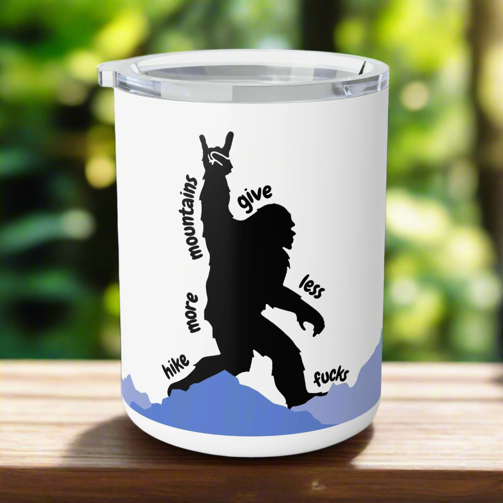 Tumbler with a graphic of a silhouette and text on a white background