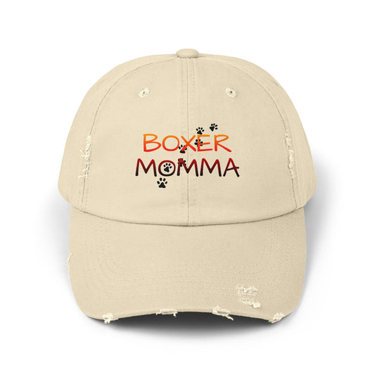 Boxer Momma Distressed Hat - Vintage Style Baseball Cap for Dog Lovers, Adjustable Cotton Dad Hat, Gift for Boxer Mom