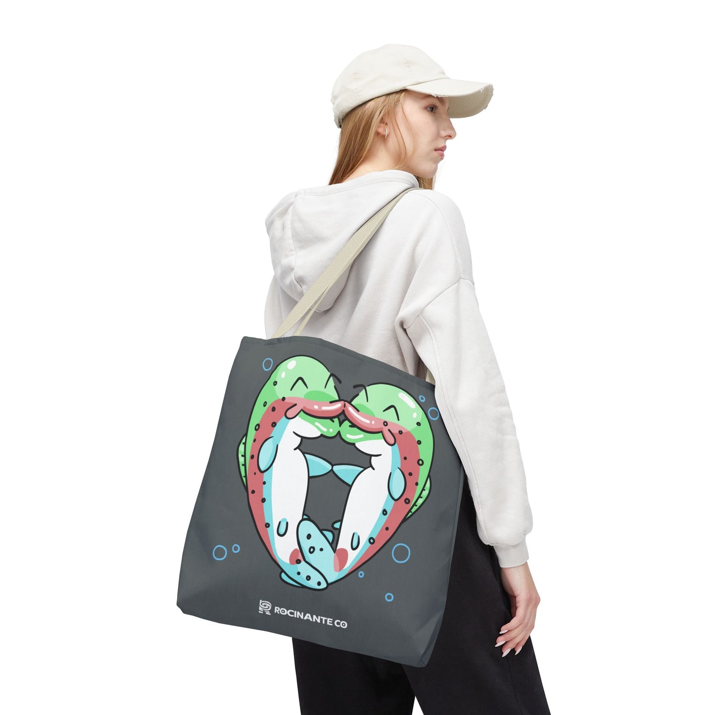 Trout Heart Tote Bag Grey - Eco-Friendly Reusable Shopper, Durable Canvas Carryall for Everyday Use & Gift Idea
