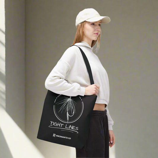Tight Lines Tote Bag Black, Durable Fishing Tote with Spacious Design & Comfortable Handles for Outdoor Adventures