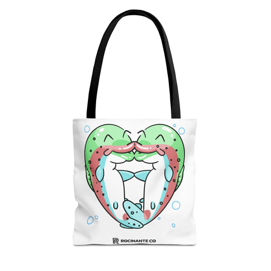 Trout Heart Tote Bag White, Cute Fish Illustration Canvas Shopper, Eco-Friendly Reusable Grocery Bag, Stylish Everyday Carry-All