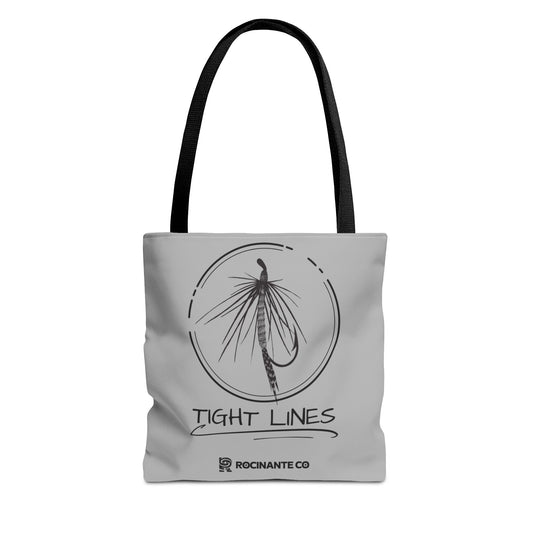 Tight Lines Tote Bag Grey - Durable Fishing Gift, Canvas Beach, Reusable Market Shopping Bag, Casual Everyday Carry Tote