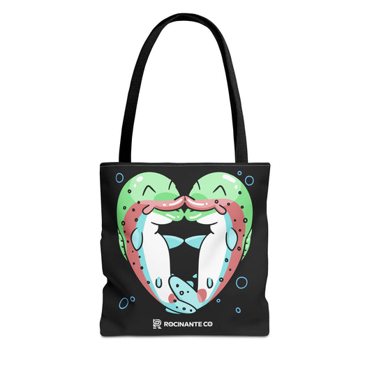 Trout Heart Tote Bag Black – Eco-Friendly Reusable Grocery Shopper, Stylish Canvas Bag for Fishing Lovers & Outdoor Adventures