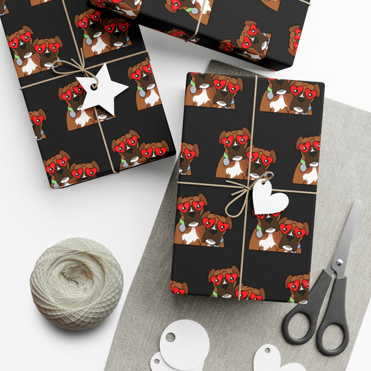 Boxer Love Wrapping Paper, Festive Gift Wrap Paper, Dog Designs, Perfect for Birthdays, Holidays, and Special Occasions