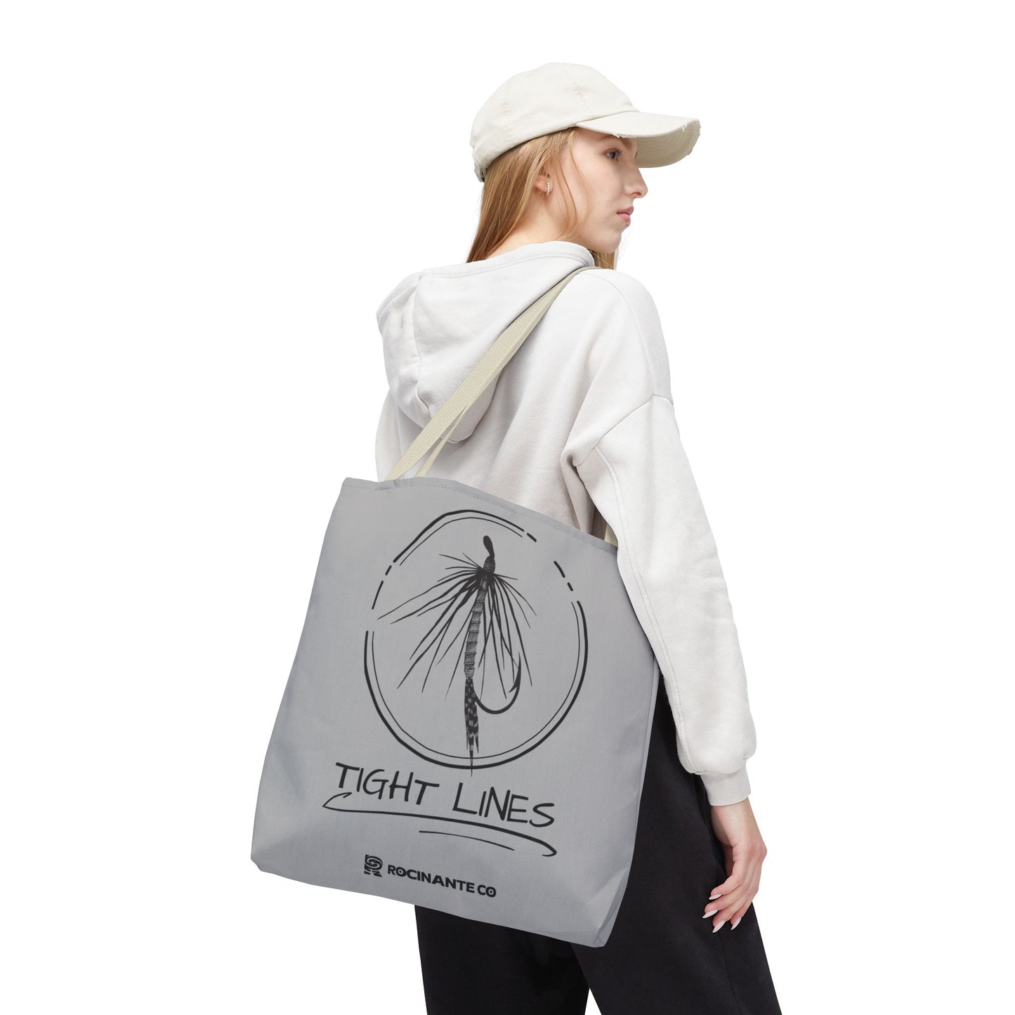 Tight Lines Tote Bag Grey - Durable Fishing Gift, Canvas Beach, Reusable Market Shopping Bag, Casual Everyday Carry Tote