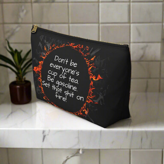 Be Gasoline Motivational Accessory Pouch, Bold Gift Bag, Makeup/Toiletries, Travel Essentials, All Over Print, Funny Motivation, Bags, Totes