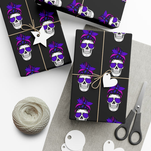 Feral Skull Gift Wrap Paper, Halloween Wrapping Paper, Unique Party Supplies, Dark Themed Gifts, Gothic Birthday Wrap