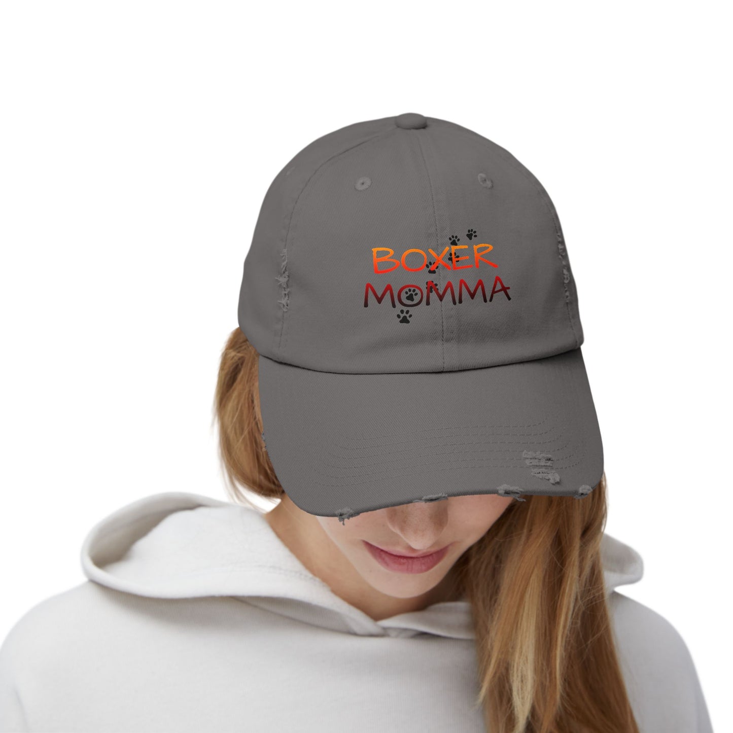 Boxer Momma Distressed Hat - Vintage Style Baseball Cap for Dog Lovers, Adjustable Cotton Dad Hat, Gift for Boxer Mom