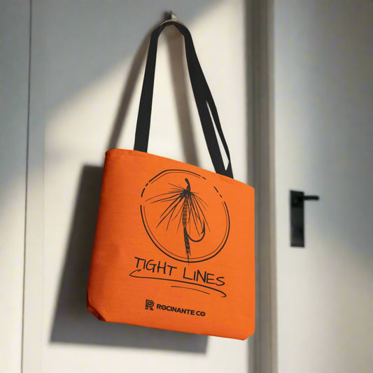 Tight Lines Tote Bag Orange, Durable Canvas Fishing, Beach, Market, Lightweight Reusable Grocery Bag, Outdoor Adventure Gift