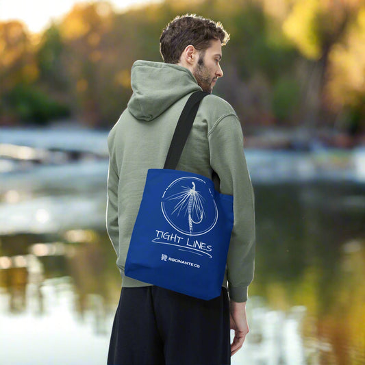 Blue Tight Lines Tote Bag, Durable Canvas, Reusable Shopping, Beach Bag, Eco-Friendly Gift for Fishermen & Outdoors Fans