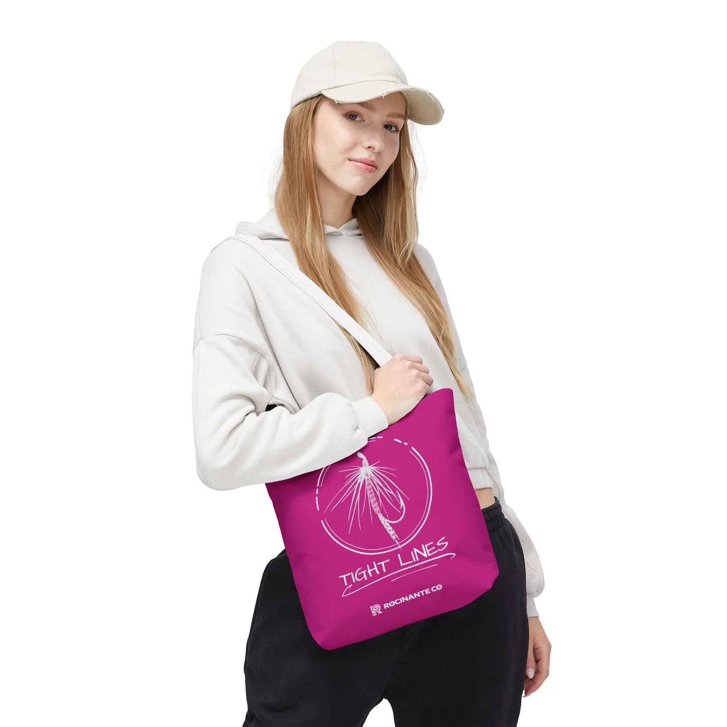 Pink Tight Lines Tote Bag, Fishing Canvas Tote Lightweight Durable Beach Market Bag