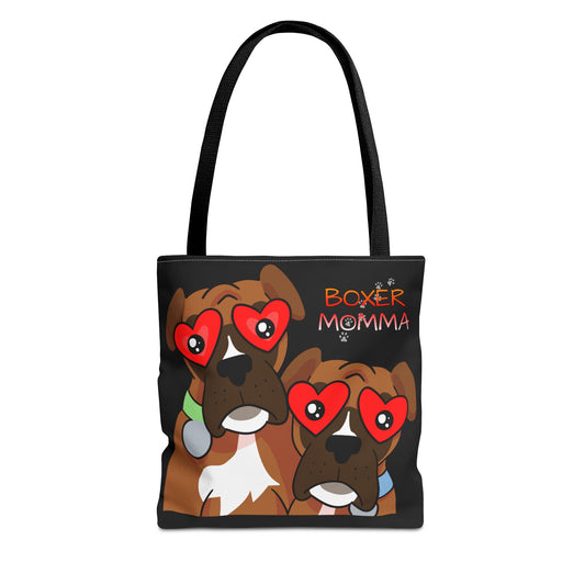 Boxer Momma Tote Bag Black - Durable Canvas Shoulder Bag for Dog Lovers, Spacious Everyday Carry, Pet Mom Gift