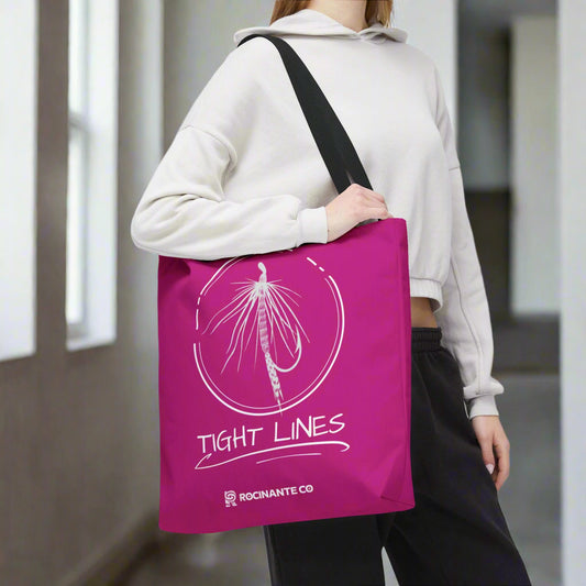 Pink Tight Lines Tote Bag, Fishing Canvas Tote Lightweight Durable Beach Market Bag