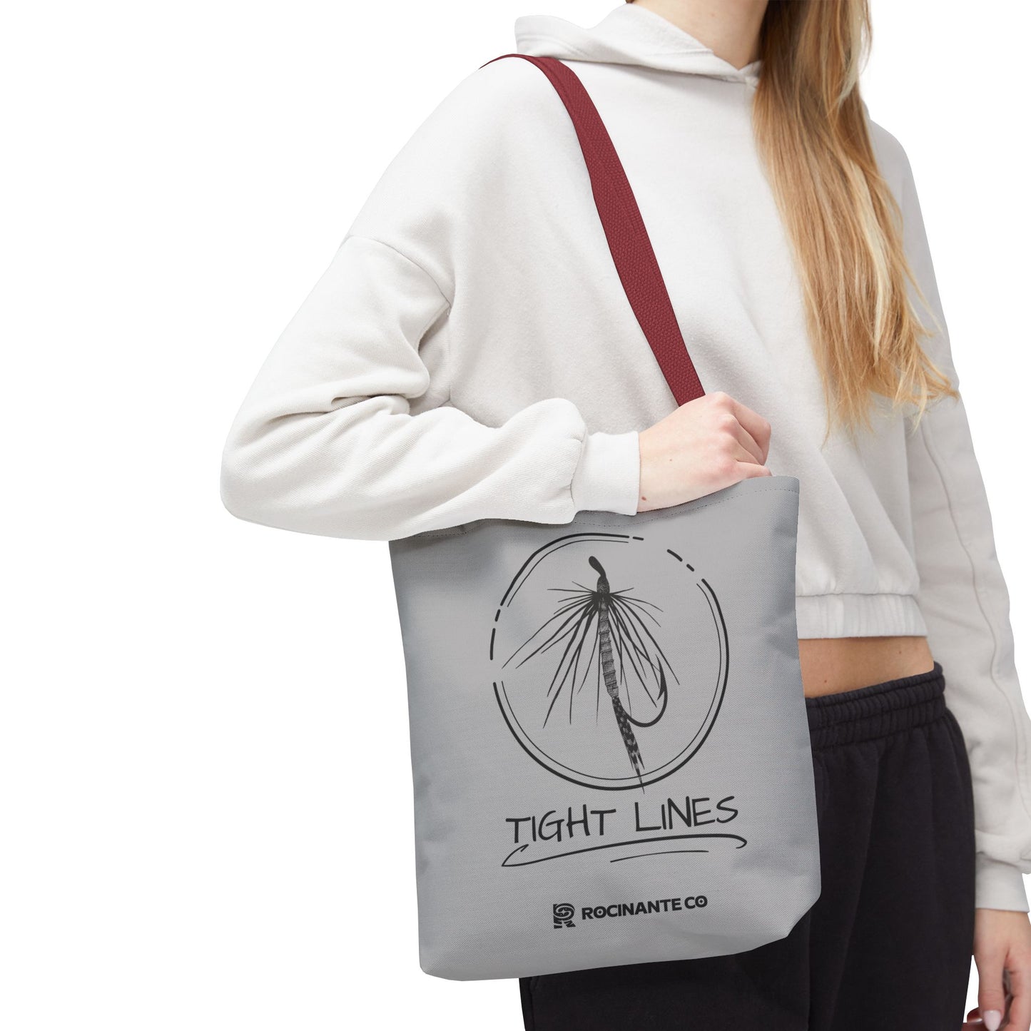 Tight Lines Tote Bag Grey - Durable Fishing Gift, Canvas Beach, Reusable Market Shopping Bag, Casual Everyday Carry Tote